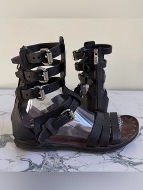A.S.98 Black Leather Gladiator Sandals EU 38